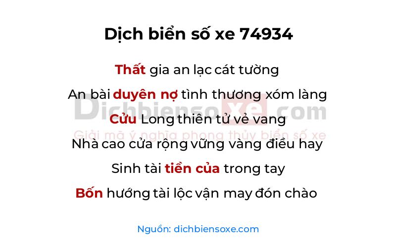 Dịch thơ biển số 74934