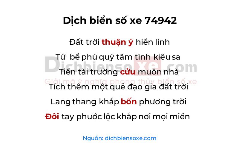 Dịch thơ biển số 74942