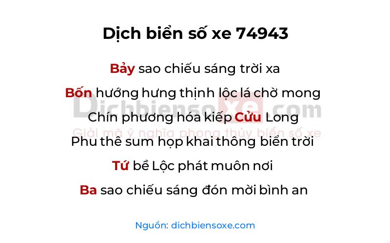 Dịch thơ biển số 74943