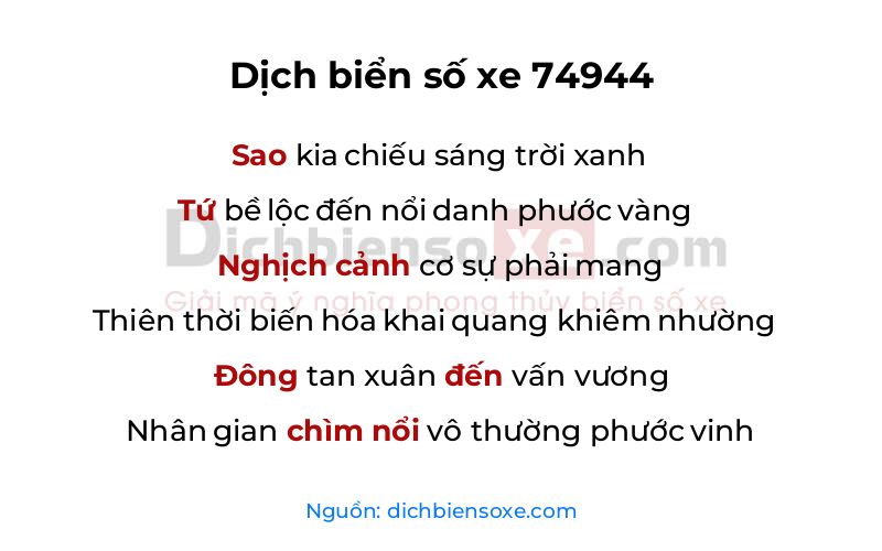 Dịch thơ biển số 74944