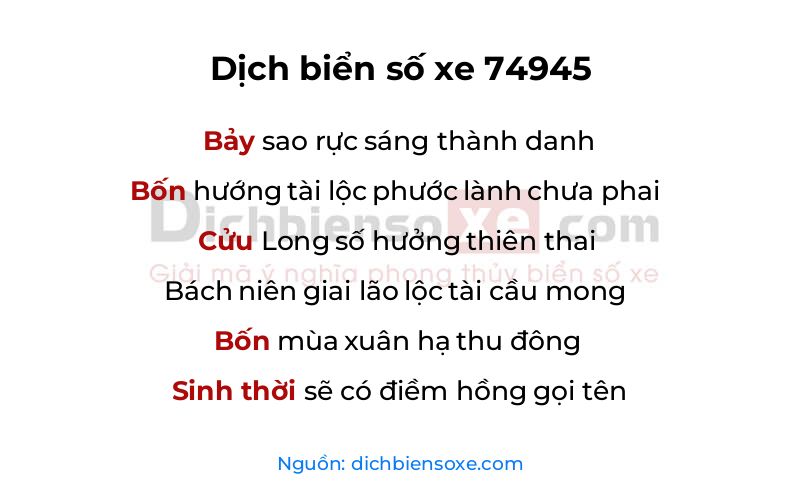 Dịch thơ biển số 74945
