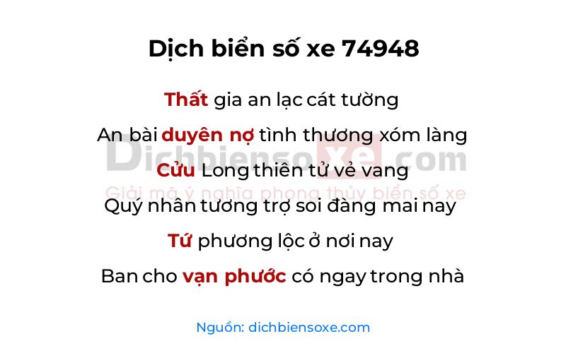 Dịch thơ biển số 74948