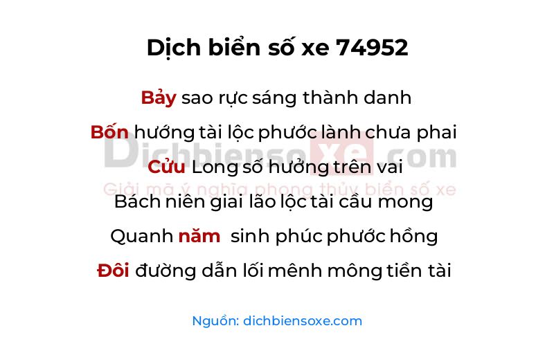 Dịch thơ biển số 74952