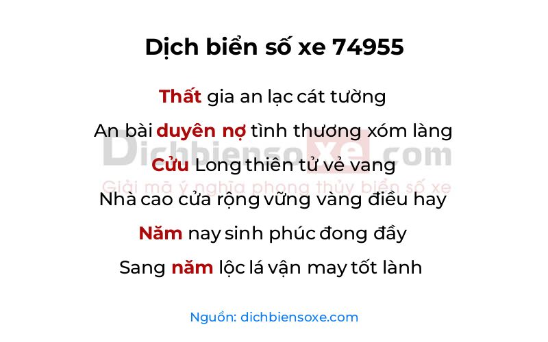 Dịch thơ biển số 74955