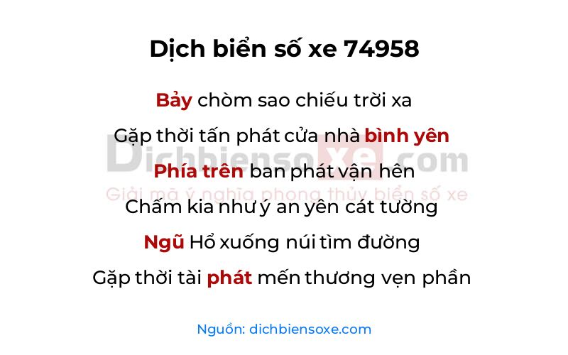 Dịch thơ biển số 74958