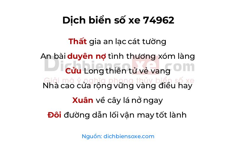 Dịch thơ biển số 74962