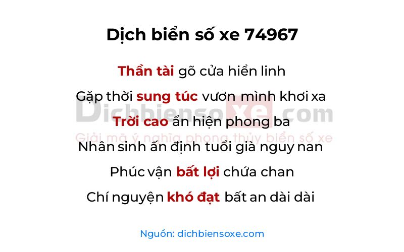 Dịch thơ biển số 74967