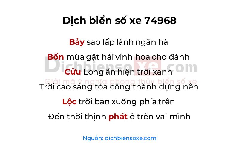 Dịch thơ biển số 74968
