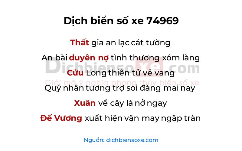Dịch thơ biển số 74969