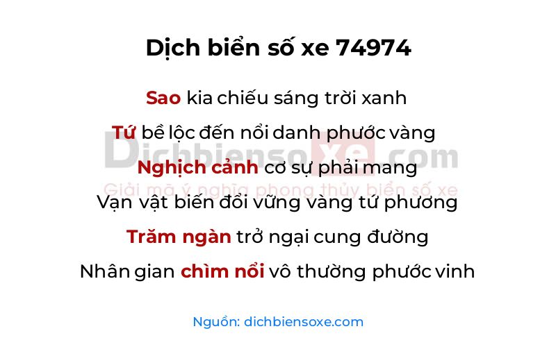 Dịch thơ biển số 74974