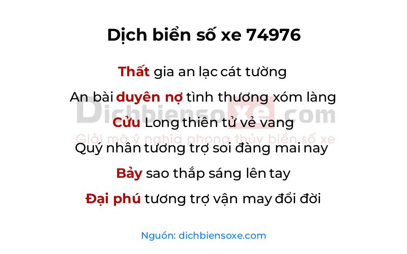 Dịch thơ biển số 74976
