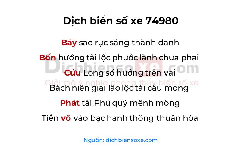 Dịch thơ biển số 74980