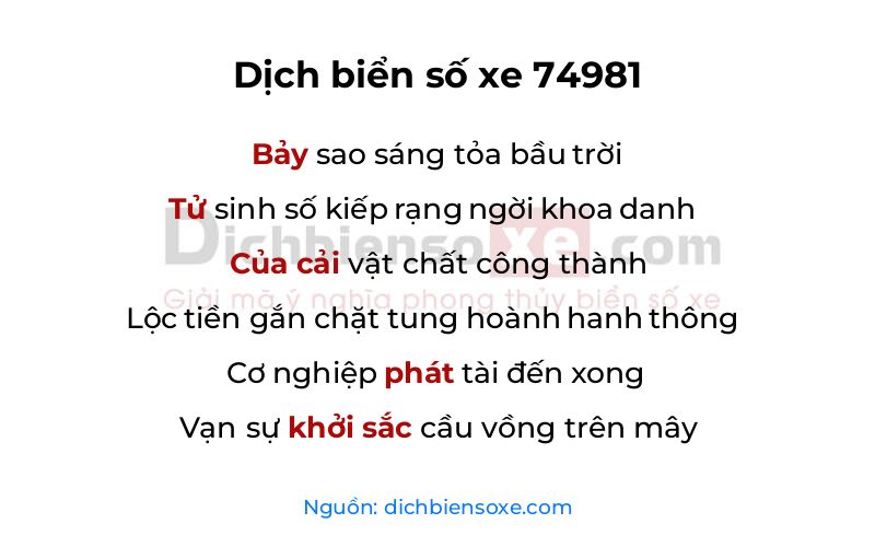 Dịch thơ biển số 74981