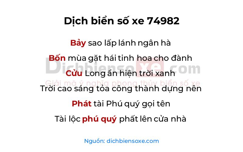 Dịch thơ biển số 74982