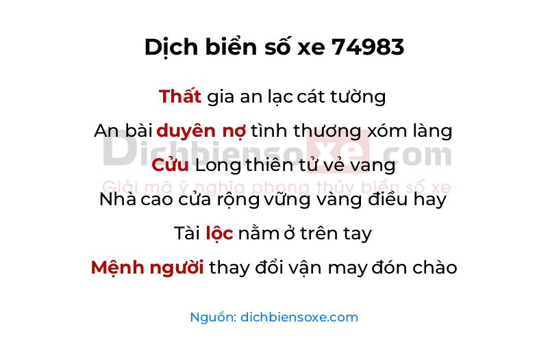 Dịch thơ biển số 74983