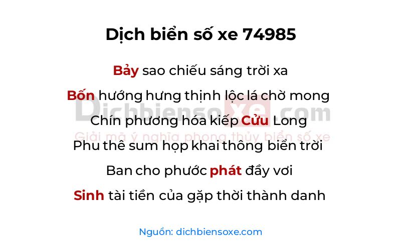 Dịch thơ biển số 74985