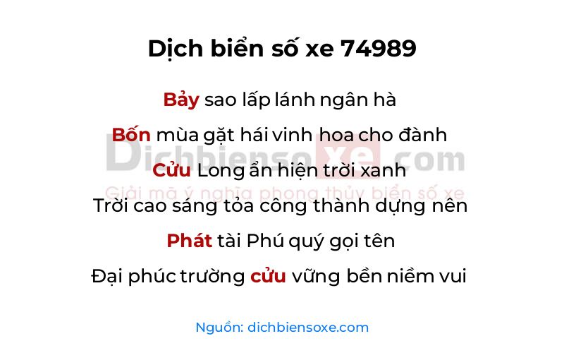 Dịch thơ biển số 74989