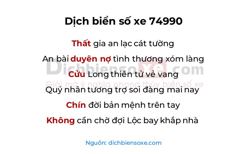 Dịch thơ biển số 74990