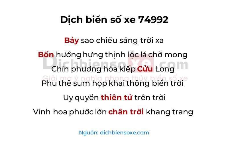 Dịch thơ biển số 74992
