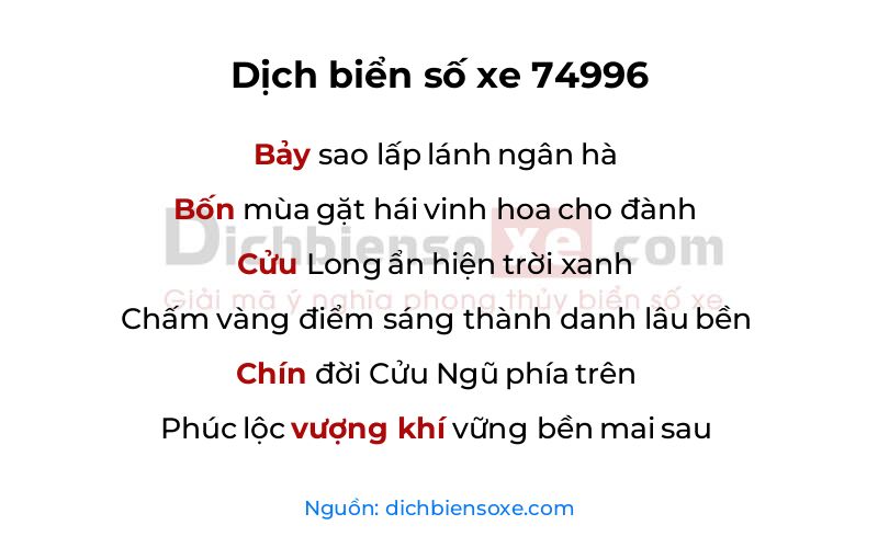 Dịch thơ biển số 74996