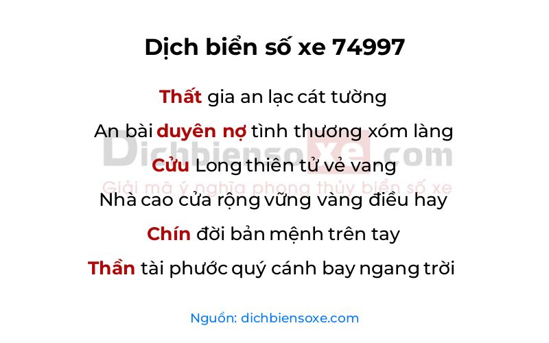 Dịch thơ biển số 74997
