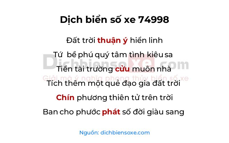 Dịch thơ biển số 74998