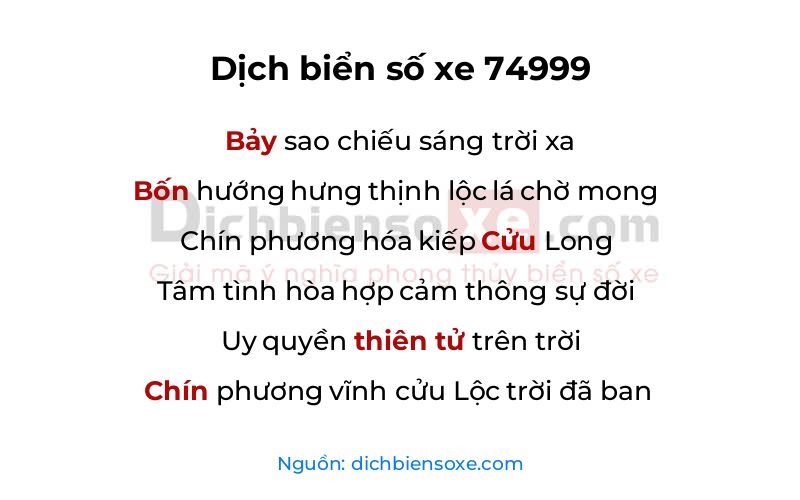 Dịch thơ biển số 74999