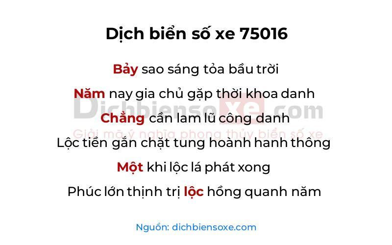 Dịch thơ biển số 75016