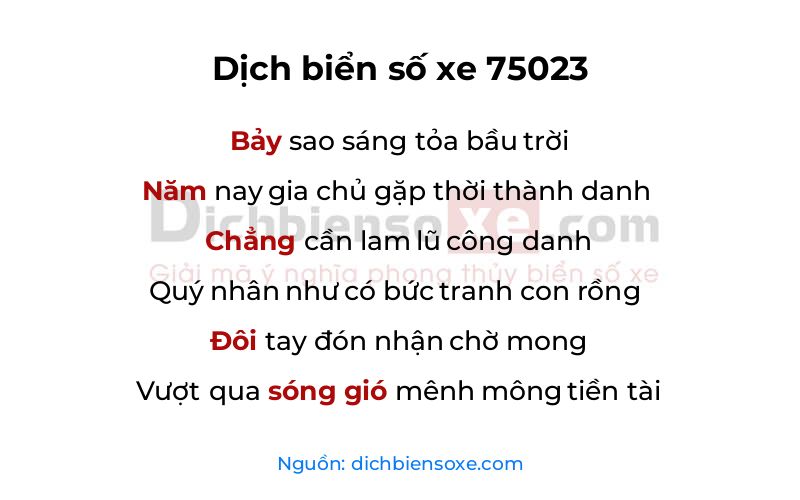 Dịch thơ biển số 75023