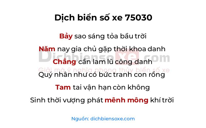 Dịch thơ biển số 75030