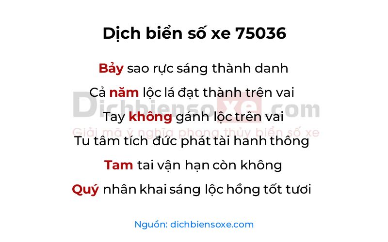 Dịch thơ biển số 75036