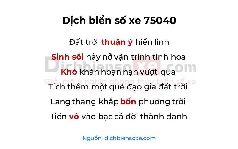 Dịch thơ biển số 75040