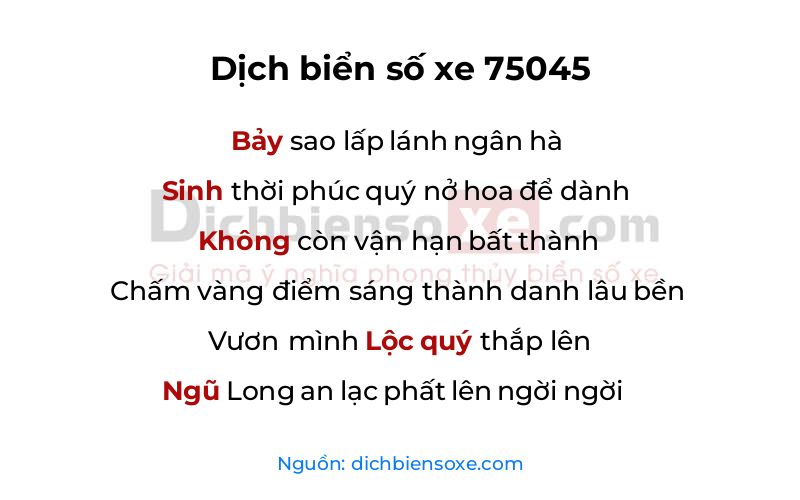 Dịch thơ biển số 75045