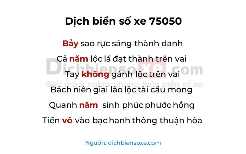 Dịch thơ biển số 75050