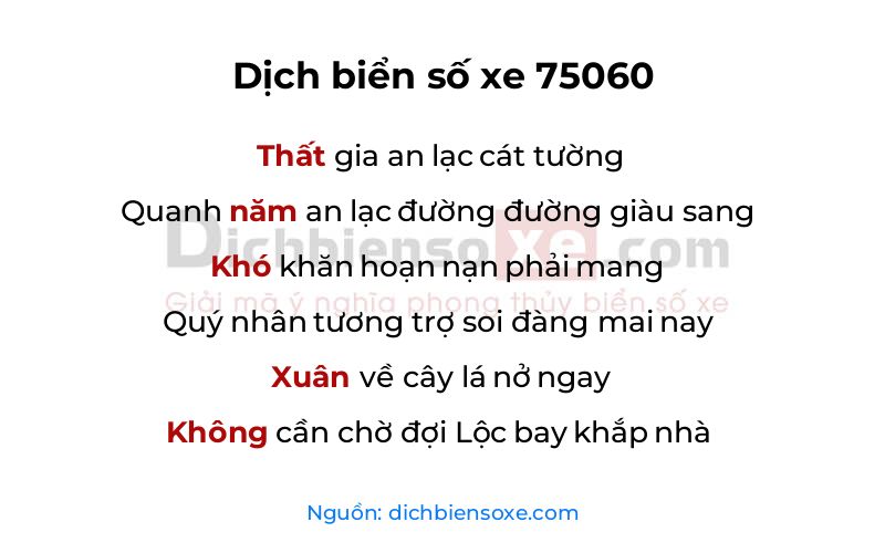 Dịch thơ biển số 75060