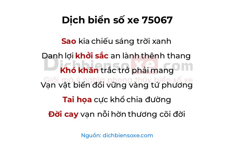 Dịch thơ biển số 75067