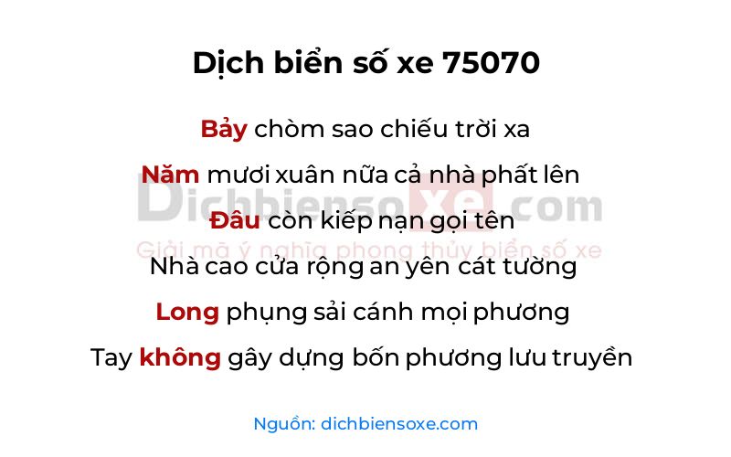 Dịch thơ biển số 75070