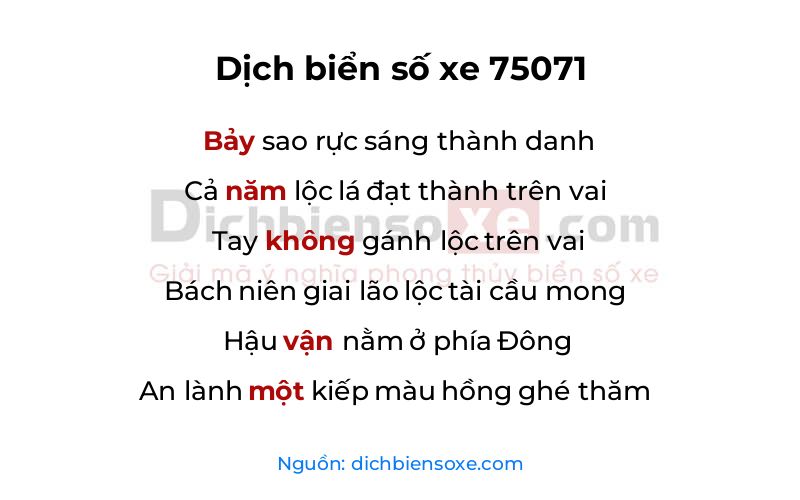Dịch thơ biển số 75071