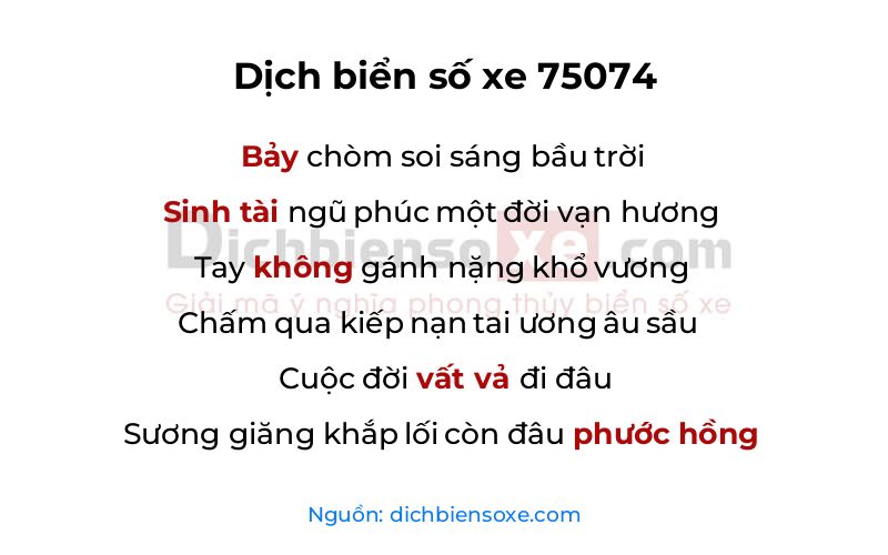 Dịch thơ biển số 75074
