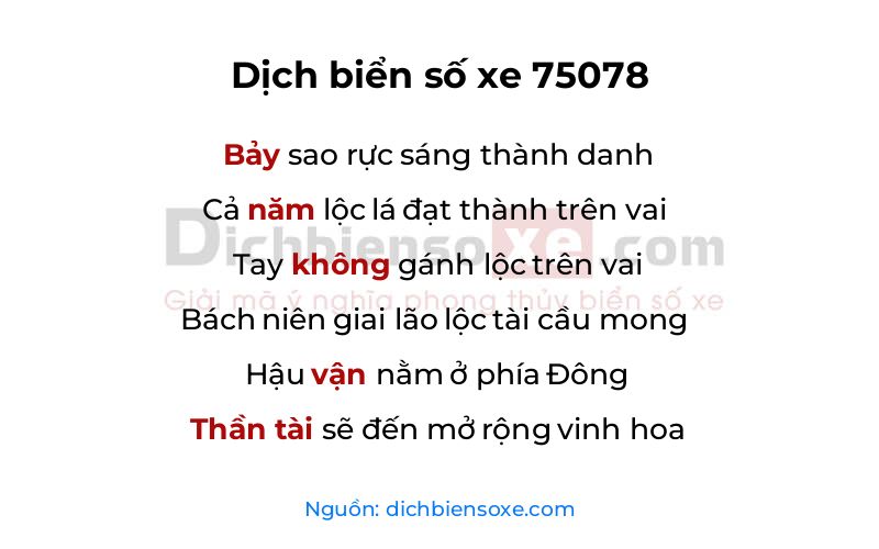 Dịch thơ biển số 75078