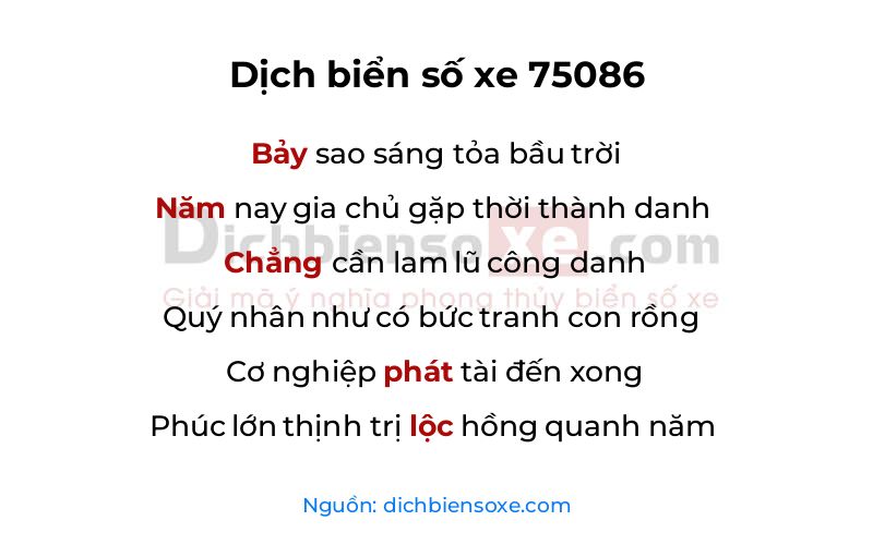 Dịch thơ biển số 75086