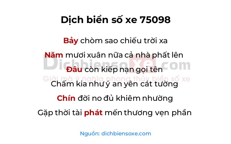 Dịch thơ biển số 75098