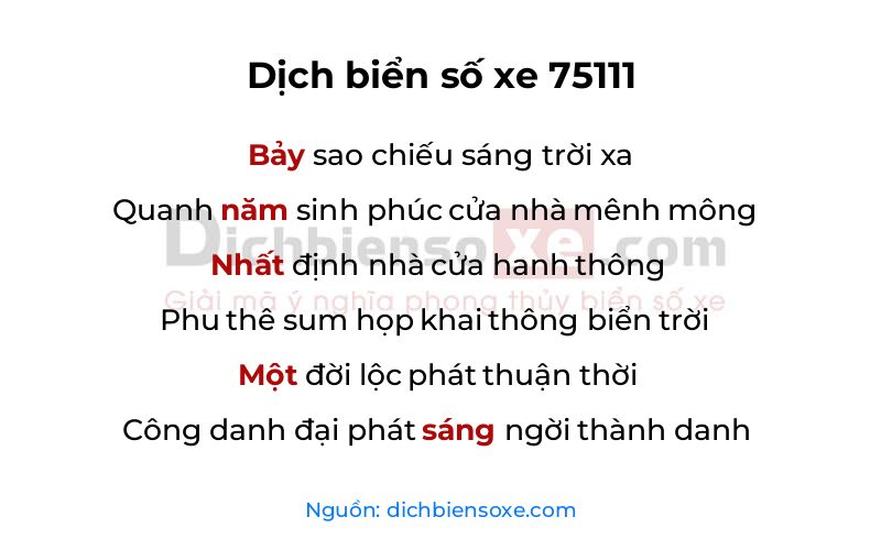 Dịch thơ biển số 75111