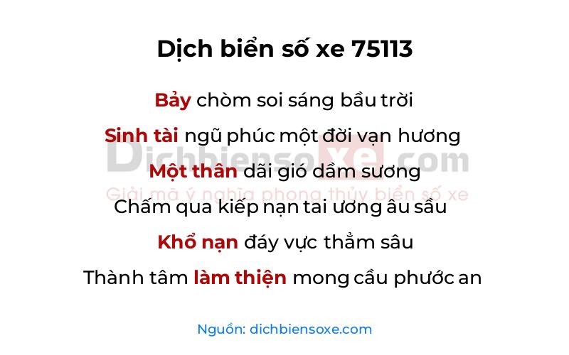 Dịch thơ biển số 75113