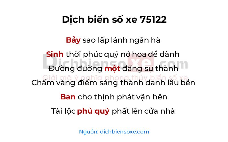 Dịch thơ biển số 75122