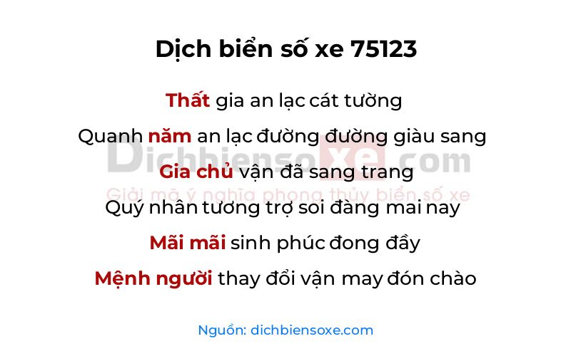Dịch thơ biển số 75123
