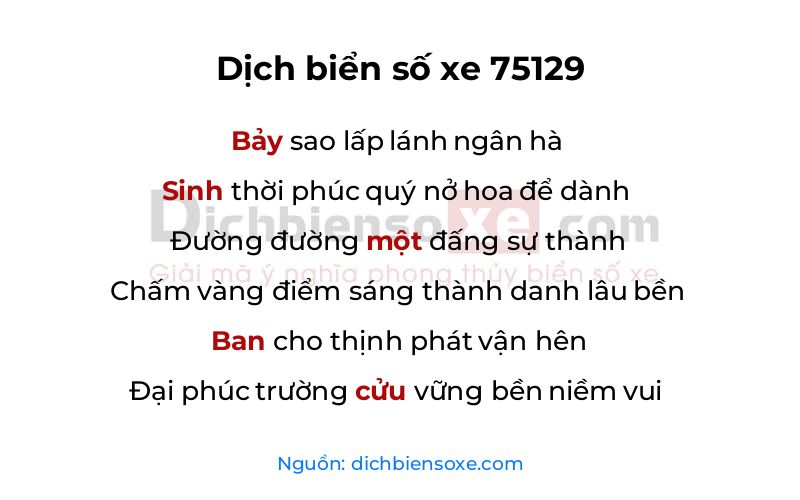 Dịch thơ biển số 75129