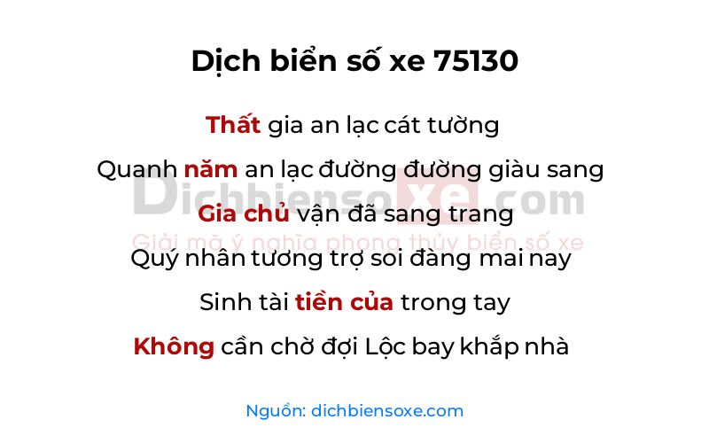 Dịch thơ biển số 75130