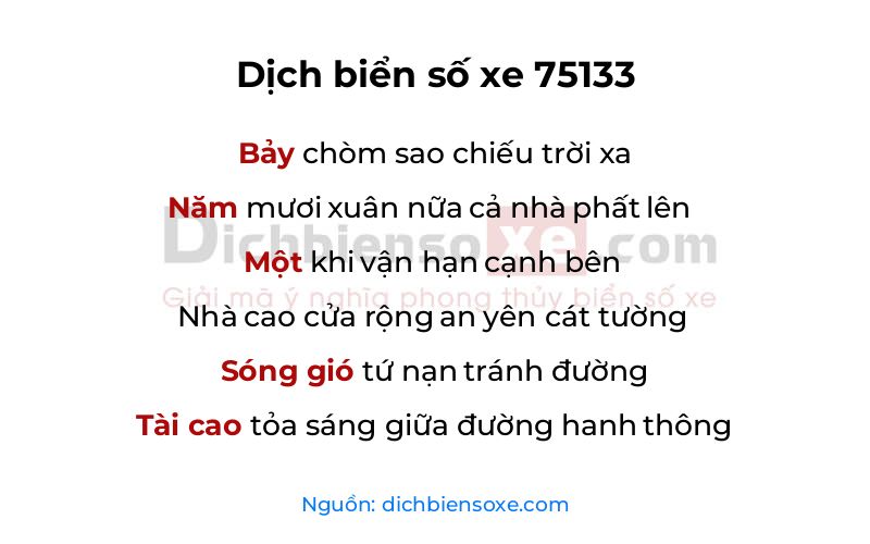 Dịch thơ biển số 75133