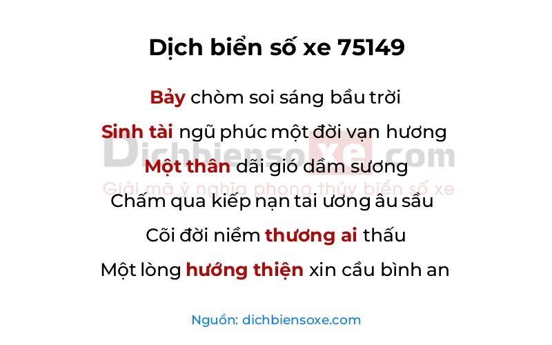 Dịch thơ biển số 75149